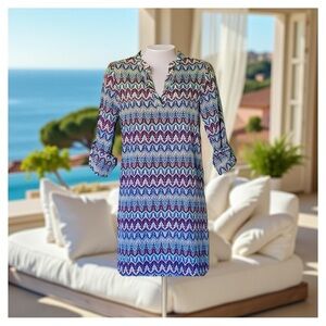 Chevron Geometric Print Tunic Shift Shirt Dress Vacation Pool